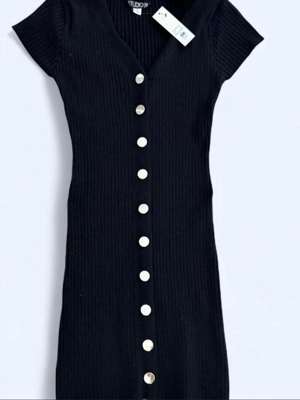 Studio 19 Black Ribbed Button-Front Knit Dress